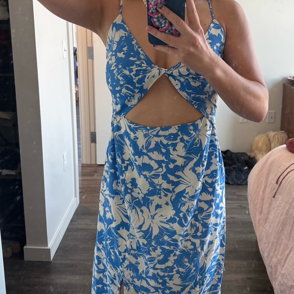 Blue Floral Midi Dress